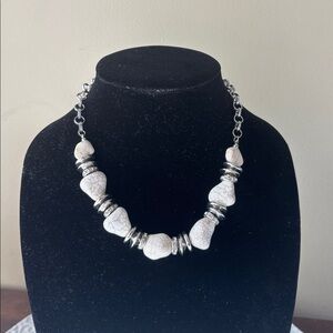 Chunky White and Silver Beaded Necklace